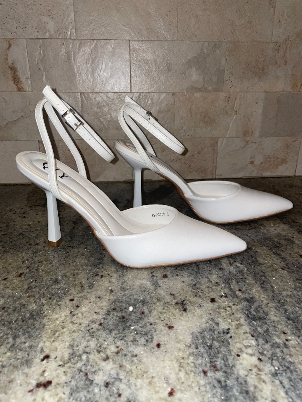 White Ankle Strap Pointed Toe Heels -Size 9 -New without Box- QIY Brand